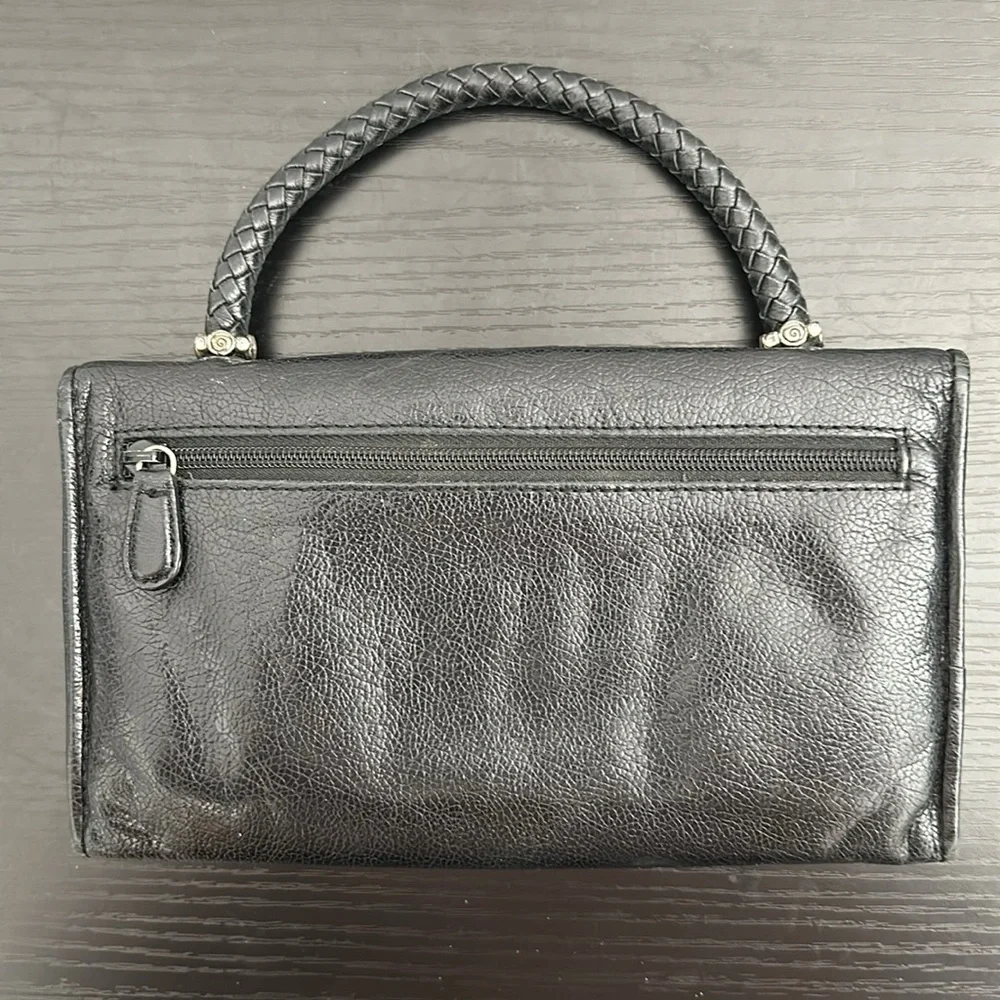 Brighton Black Leather Trifold Wallet Clutch Purse Minibag